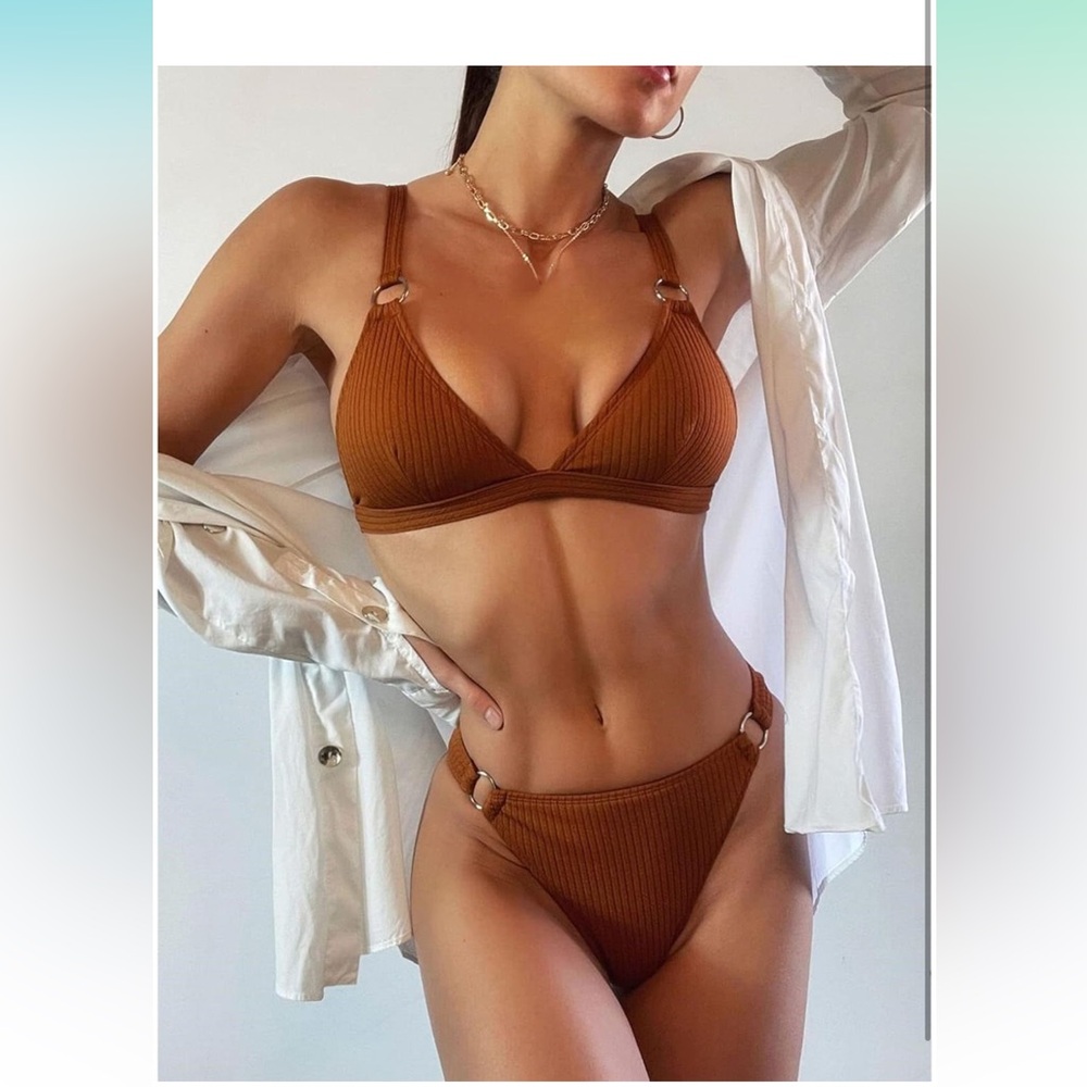 NWT Women'S Ribbed O-Ring String Swimsuit Thong Swimwear Two Piece